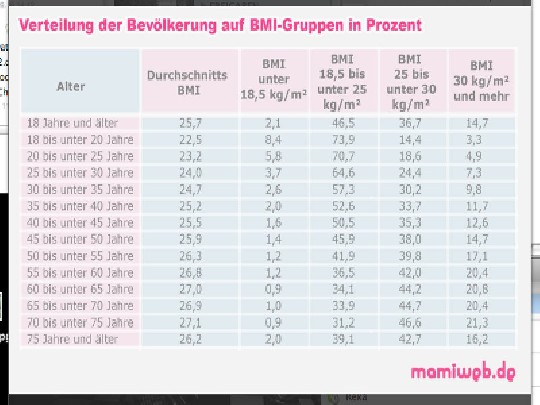 ssw 19 gewichtszunahme tabelle