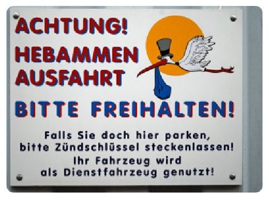 Auf dem Weg zu Mutter und Kind. schild
